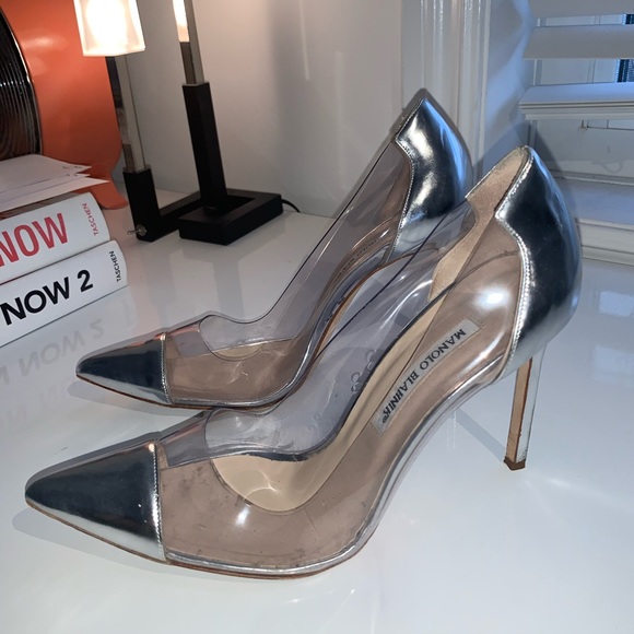 Auth MANOLO BLAHNIK silver and clear PVC pumps - Picture 8 of 16